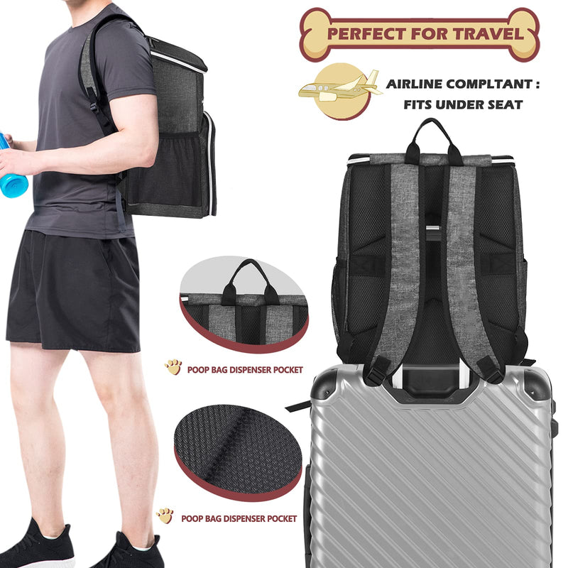 BAGLHER 丨Dog Travel Bag Backpack, Airline Approved Pet Supplies Backpack, Dog Travel Backpack with 2 Silicone Collapsible Bowls and 2 Food Baskets Grey - PawsPlanet Australia
