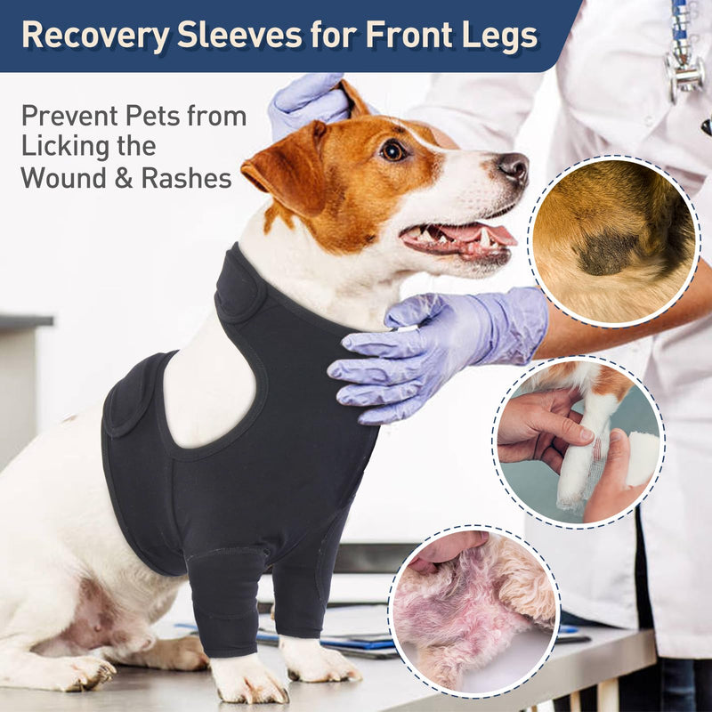 IDOMIK Dog Recovery Sleeve for Front Legs, Breathable Dog Recovery Suit Front Legs, Adjustable Dog Leg Sleeves to Stop Licking, Dog Elbow Braces Protector Dog Cone Collar Alternatives,Black,L L(Chest Girth:21.26"-24.41") Black - PawsPlanet Australia