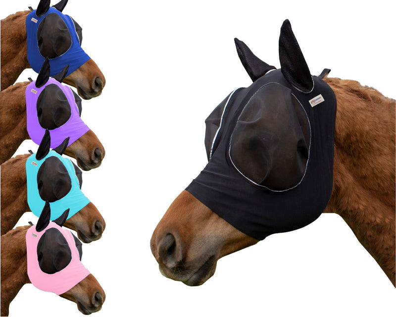Derby Originals Reflective Lycra Fly Mask with 1 Year Warranty Mesh Eyes and Ears,Royal Blue,Medium (Cob/Arabian),72-7177-RBL-MED Royal Blue Medium (Cob/Arabian)