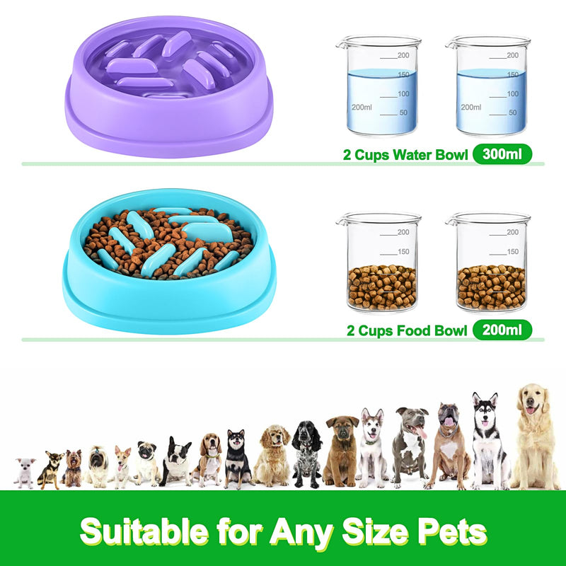 Slow Feeder Dog Bowls 2 Pack, Anti-Slip Slow Eating Dog Bowl, Maze Dog Food Bowl, Anti-Choking Puzzle Feeder Dog Bowl, Slow Feeder Bowl for Dogs & Cats, All Breeds Pets (Blue&Purple) Blue&Purple - PawsPlanet Australia