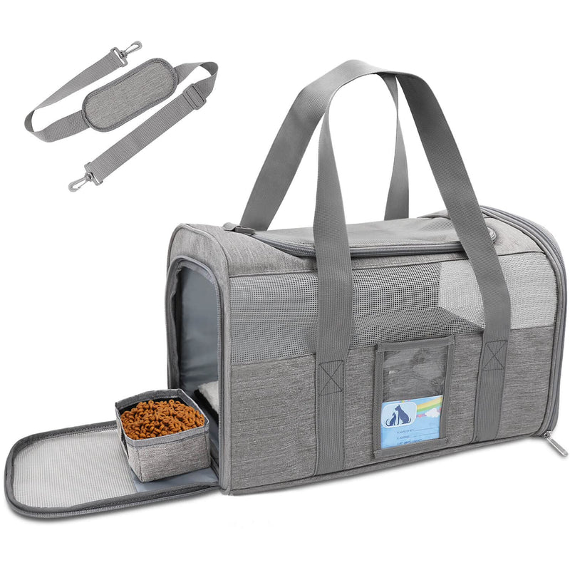 Refrze Cat Carrier,Dog Carriers for Small Dogs Medium Cats Pet Carrier up to 15 Lbs, TSA Airline Approved Cat Carrier Soft, Cat Dog Crate Travel Bag,Grey 17.0"L x 12.0"W x 11.0"H Grey - PawsPlanet Australia