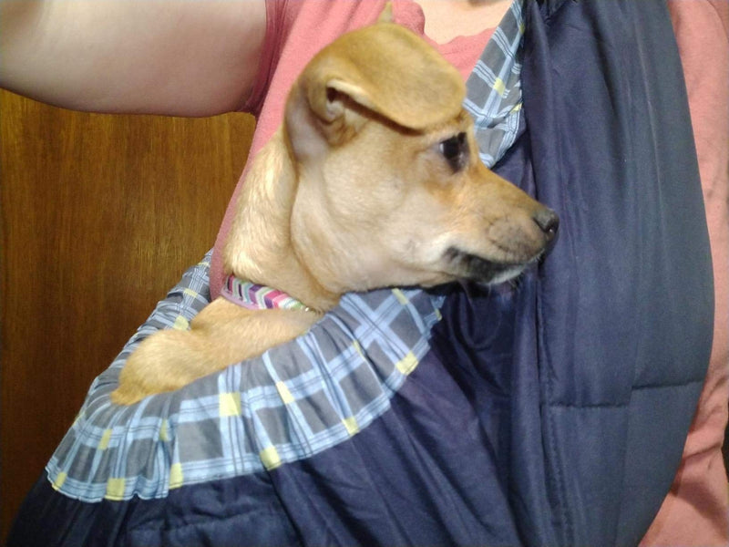Pet Sling Carrier, OrgMemory Adjustable Sling Bag, Small Dog Cat Outdoor Shoulder Carrier Bag (Blue Plaid) Blue Plaid - PawsPlanet Australia