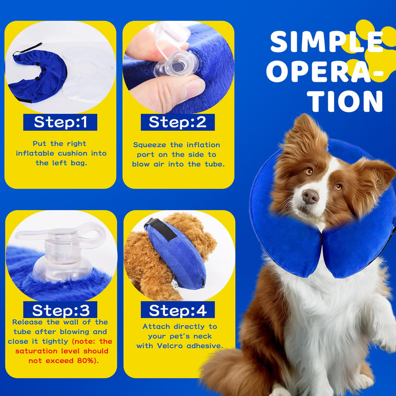 GMMG Inflatable Elizabethan Dog Collar Soft Adjustable Protection for Post-Operative Recovery (38-50cm) Blue PVC