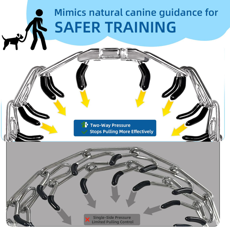 Prong Training Collar for Dogs, Adjustable Dog Pinch Collar with Quick Release Buckle, No Pull Collar for Small Medium Large Dogs, Extra Link and Caps S(14-17" Neck, 2.25mm) Silver