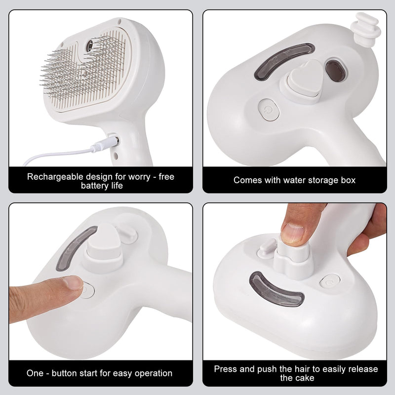 Pet Steam Brush - Three in One Dog Steam Grooming Brush, Hair Removal Deshedding, Magic Wand for Pet Hair, Hairdressing Spray Massage Cat Grooming Comb, White - PawsPlanet Australia
