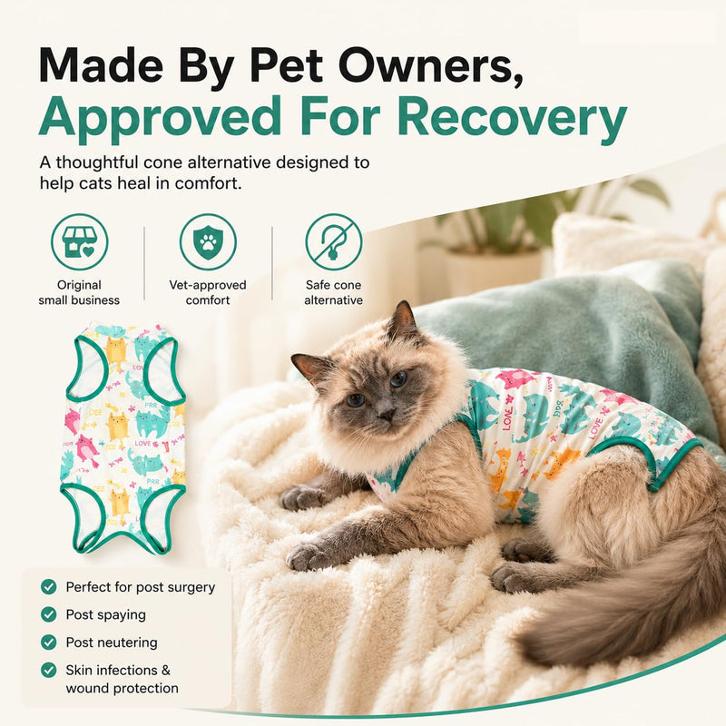 Cat Recovery Suit Surgical Onesie - Post Surgery - Soft Breathable Fabric - No-Cord Design - Protects Wounds and Skin After Spay or Neuter - Male and Female Cats | XX-Large