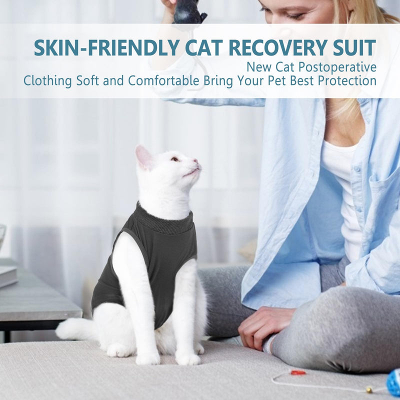 SUNFURA Cat Recovery Suit, Cat Onesie for Cats After Surgery, Breathable Cat Surgical Spay Suit for Abdominal Wounds Skin Diseases, E-Collar Alternative Cat Surgery Shirt Anti Licking, Grey M Medium