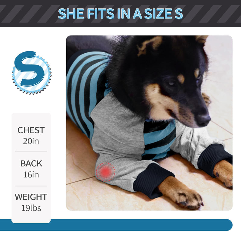 FUAMEY Dog Recovery Sleeve,Dog Recovery Shirt with Front Leg Dog Elbow Protector Stop Licking Joints Dog Surgery Suit for Medium Large Dogs Protecting Dog's Leg Wounds Blue Stripe L L(Weight:44-66lbs) - PawsPlanet Australia