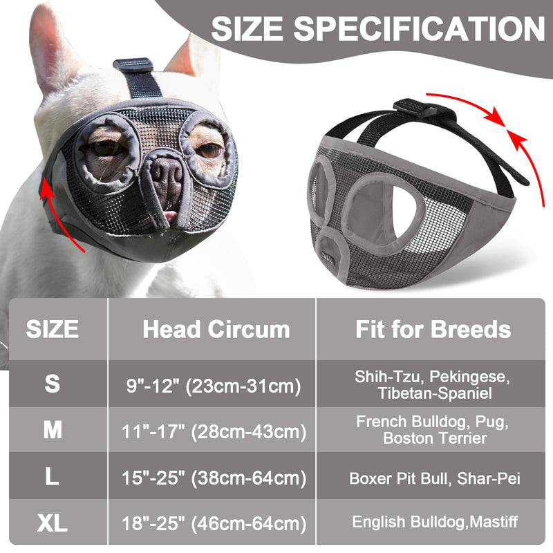 Short Snout Dog Muzzles- Bulldog Muzzle Breathable Mesh Dog Mask for Biting Chewing Training Licking Grooming (Gray, XL（Head 18.1-25") Gray XL（Head 18.1-25") - PawsPlanet Australia