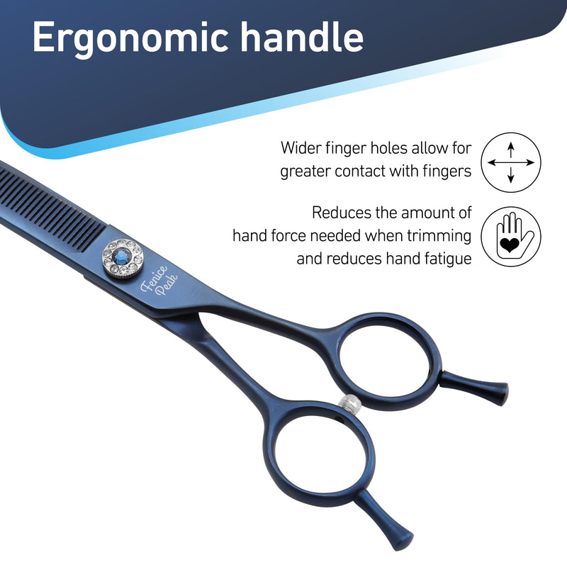 Fenice Peak Professional Dog Grooming Scissors Pet Curved Thinning Shears 7.0'' Extremely Sharp Blades 440C Steel Thinning Scissors Durable Smooth Motion&Fine Cut for Dogs and Cats Blue - PawsPlanet Australia