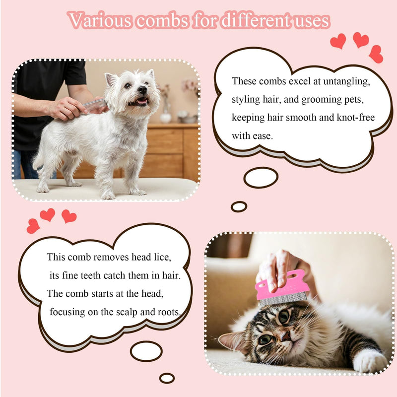 6Pcs Pet Combs for Remove Knots, Fluff and Dirt Dog Eye Comb for Removing Eye Mucus and Crust Dog Flea Fine Combs for Grooming Matting(Pink) Pink