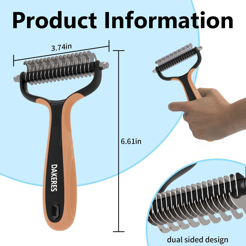 Pet Grooming Supplies - 2-in-1 Undercoat Rake and Dematting Tool for Cats/Dogs, Deshedding Brush for Long-Haired Pets, Furminator, Orange - PawsPlanet Australia