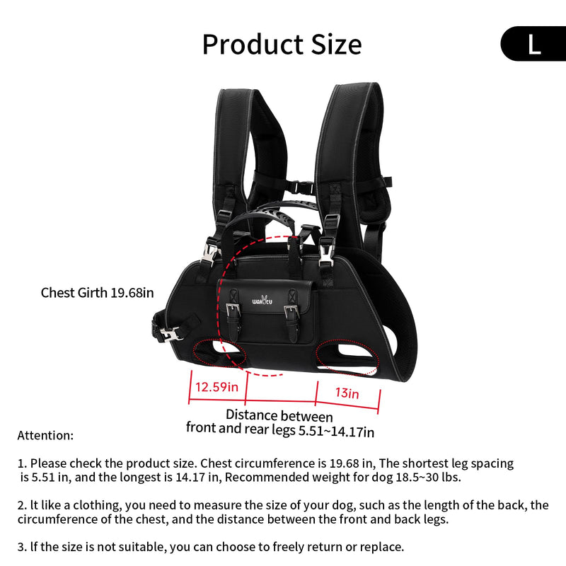 Dog Backpack Carrier for Dogs,Dog Lift Harness,Adjustable Padded Breathable Straps for Dogs, Disabled, Joint Injuries, Arthritis,L L（18.5-30lbs） Black - PawsPlanet Australia