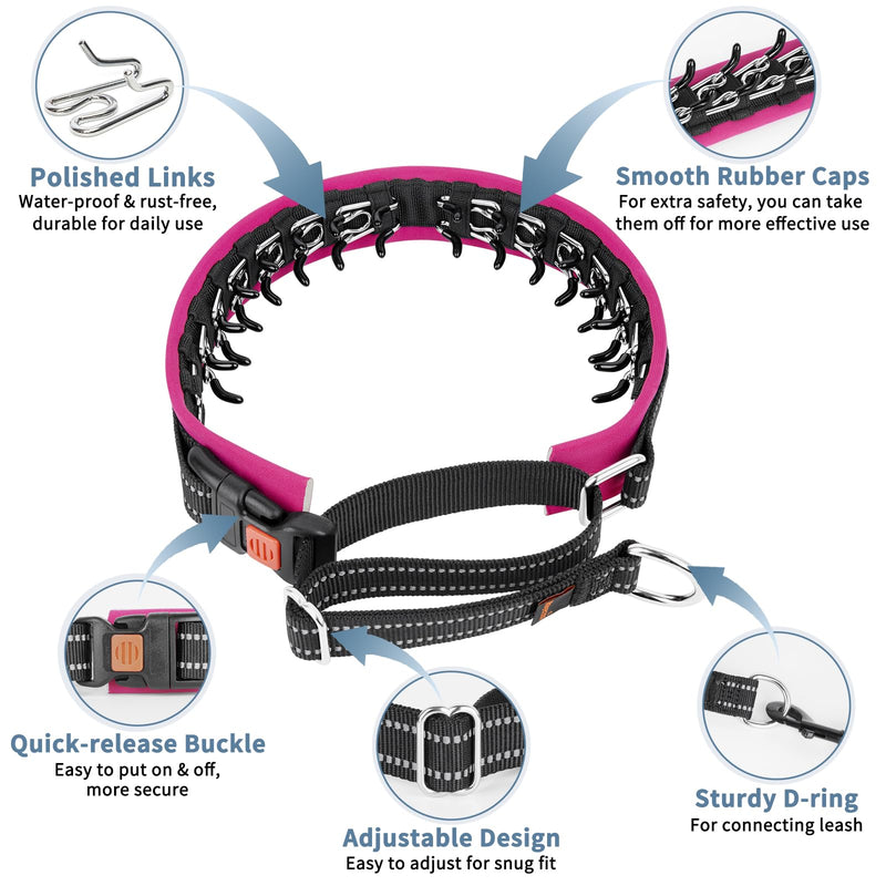 Mayerzon Martingale No Pull Collar for Medium Large Dogs, Patented Anti Pull Dog Collar with Buckle for Walking Training, with Neoprene Padding and Reflective Stitching, Adjustable(Hot Pink Trim, L) Black(Hot Pink Trim) Large,2.5mm,18.5"-23.5"Neck - PawsPlanet Australia