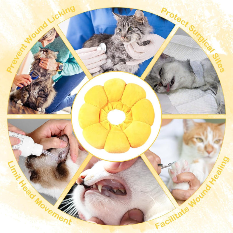 Cat Cone Collar,Cute Sunflower Neck Cone Adjustable Pet Recovery Collar for Cats Cat Donut Collar Anti-Bite Lick Cone Collar Soft for Cats Dog Rabbit Pet Medical M