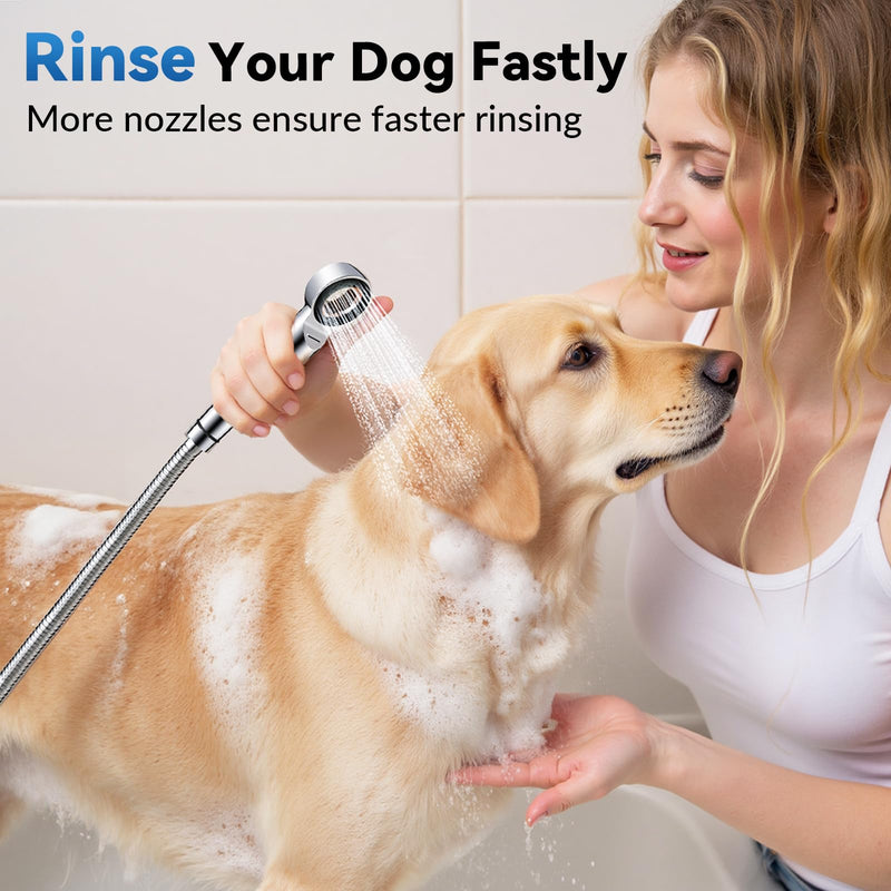 Dog Shower Attachment, 3 Mode Handheld Sprayer with ON/OFF Switch, G1/2" Metal Diverter, 100 Inches Stainless Steel Hose, No Drill Holder, for Pet and Dog Washing in Bathroom Black - PawsPlanet Australia