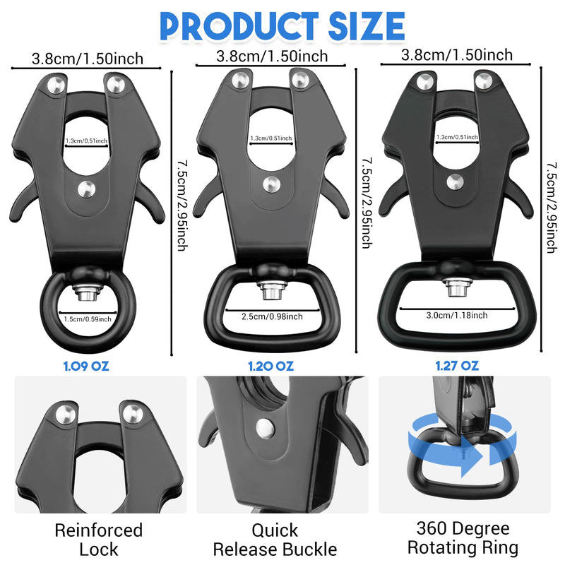 Frog Clip Dog Leash Clip with Quick Release Lock, 360° Swivel Anti-Tangle Buckle for DIY Pet Collar & Leash, Secure & Easy to Open for Walking, Training (1pcs Small+1pcs Middle+1pcs Large) 1pcs small+1pcs middle+1pcs large - PawsPlanet Australia