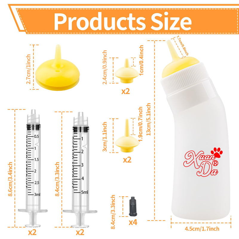 Pet Feeding Nipple with Syringe, Soft Silicone Nursing Pet Feeding Bottle, Ventilation Valve Resistant Tearing for Puppies, Kittens, Rabbit, Small Wildlife (Yellow) 1 Count (Pack of 14) Yellow-M Size - PawsPlanet Australia