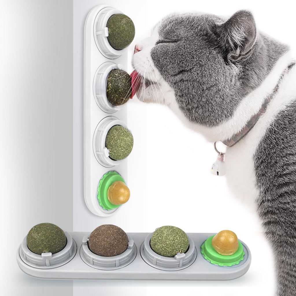 4-in-1 Catnip Ball Spin Catnip Silver Vine Ball Toy Edible Cat Licking Kitten Chew Suitable for Kitten Play Toys for Chewing and Cleaning Teeth Treats on The cat Wall (Grey) grey