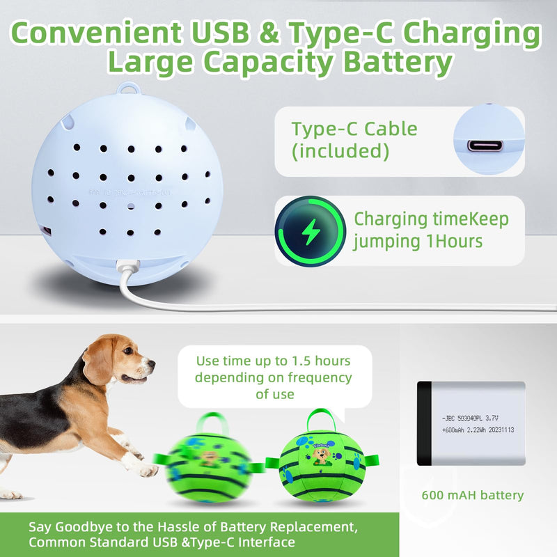 Interactive Dog Toys - Support Bluetooth connection Active Rolling Bouncing Dog Ball with Straps Squeaky Dog Toy for Boredom Self Moving Dog Balls with Music Rechargeable Pet Chew Toys for Small 4.53 inch green - PawsPlanet Australia