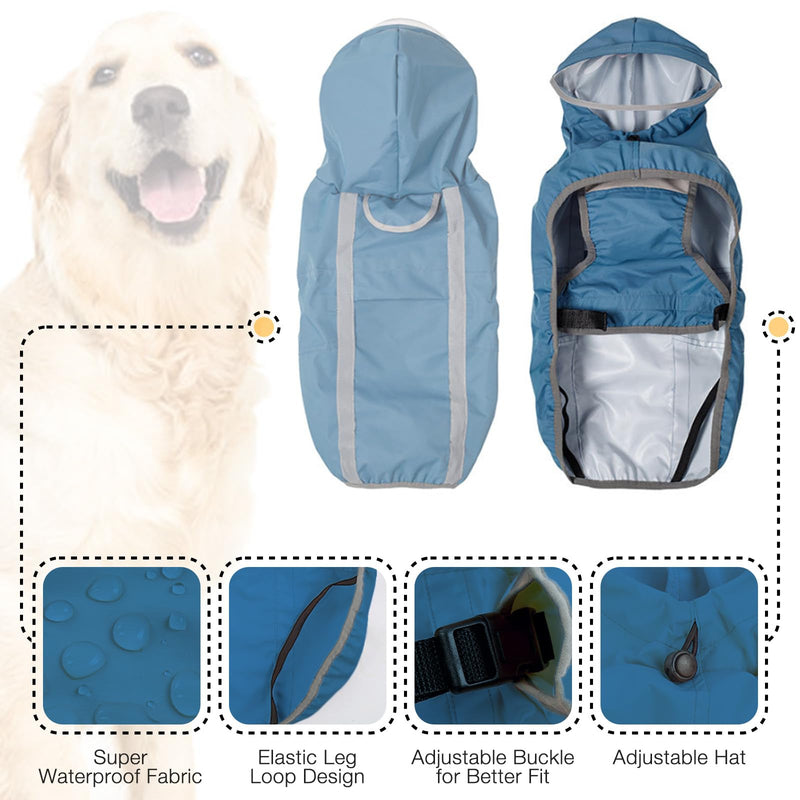 Lelepet Dog Rain Coat Large Dog Raincoat with Hood Dog Rain Coats for Large Dogs Waterproof Dog Rain Jacket Adjustbale Dog Poncho Sliker Reflective Lightweight Rain Coats for Dogs with Leash Hole 5XL Blue