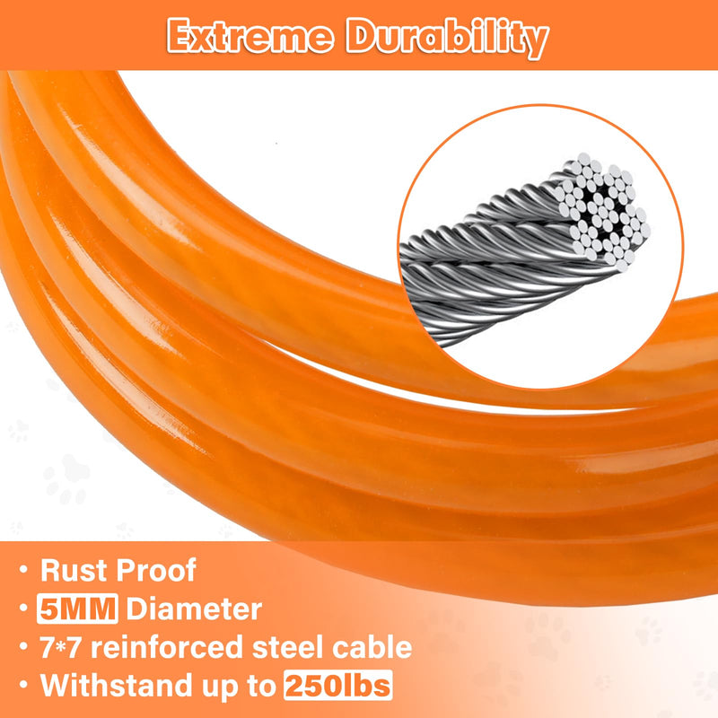 Chew Proof Dog Leash Extender, 24'' Wire Rope Extension for Small, Medium, Large Dogs, Walking, Training Puppies, Dual 2-Dog Leash, Metal Cable Lead for Collar & Harness Orange - PawsPlanet Australia