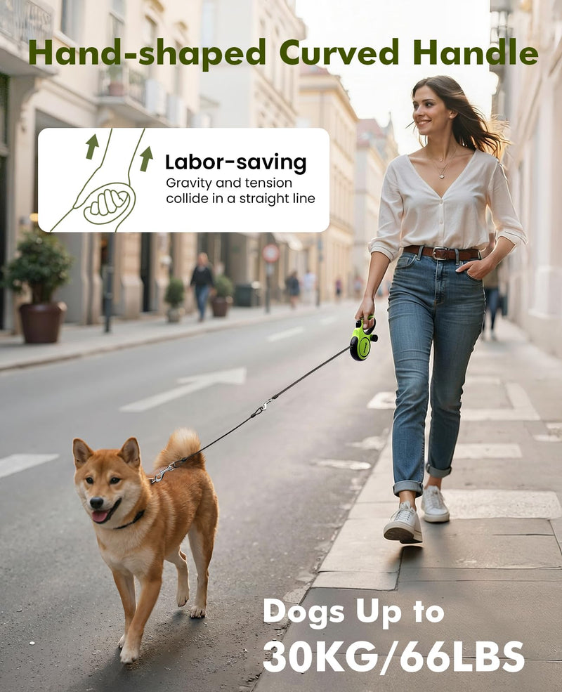 Pecute16ft Retractable Dog Leash with Chew Proof Extender 18'', Lightweight Dog Retractable Leash with Poop Bag Holder, Anti-Slip Grip, Leashes for Puppy and Medium Dogs 11lbs-66lbs (Green) Green 16ft| up to 66 lbs| chew proof extender - PawsPlanet Australia