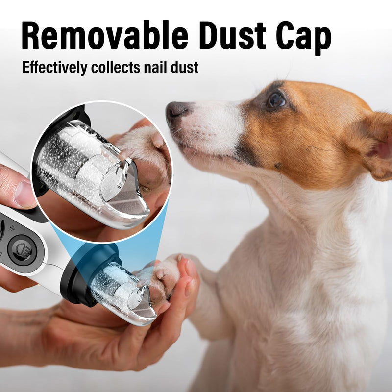 Casfuy Smart 6-Speed Dog Nail Grinder - 50% More Power Pet Nail Grinder with 2 LED Lights Quiet Rechargeable Electric Dog Nail Trimmers File Toenail Grinder for Large Medium Small Dogs & Cats (White) White - PawsPlanet Australia