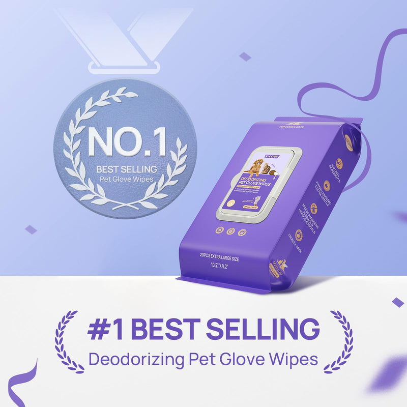 HICC PET Cleaning Deodorizing Glove Wipes for Dogs & Cats, Vet Recommended Hypoallergenic Pet Cleaning and Hydrating Glove Wipes, Nourish Fur Coconut Oil Pet Bathing Wipes for Horse Coat Care Coconut Scent 20 PCS - PawsPlanet Australia