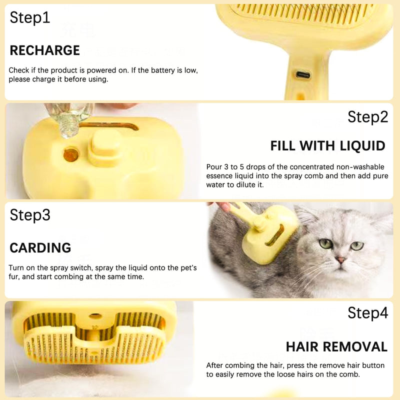 Indoor Cat Steam Brush, Rechargeable Self-Cleaning Four in One Anti-Static Steam Pet Brush, Used for Combing and Massaging Loose Fallen Pet Hair, Suitable for Long and Short Haired Dog Steam Brushes - PawsPlanet Australia