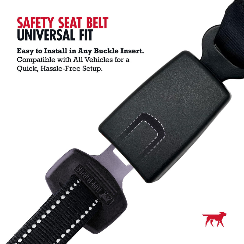 Tuff Pupper Dog Seat Belt | Adjustable Length Dog Seatbelt Restraint | Tangle-Free Locking Carabiner | Shock-Absorbing Bungee | Reflective Stitching for Visibility | Universal Fit for Cars & Trucks Black Seat Belt Attachment - PawsPlanet Australia