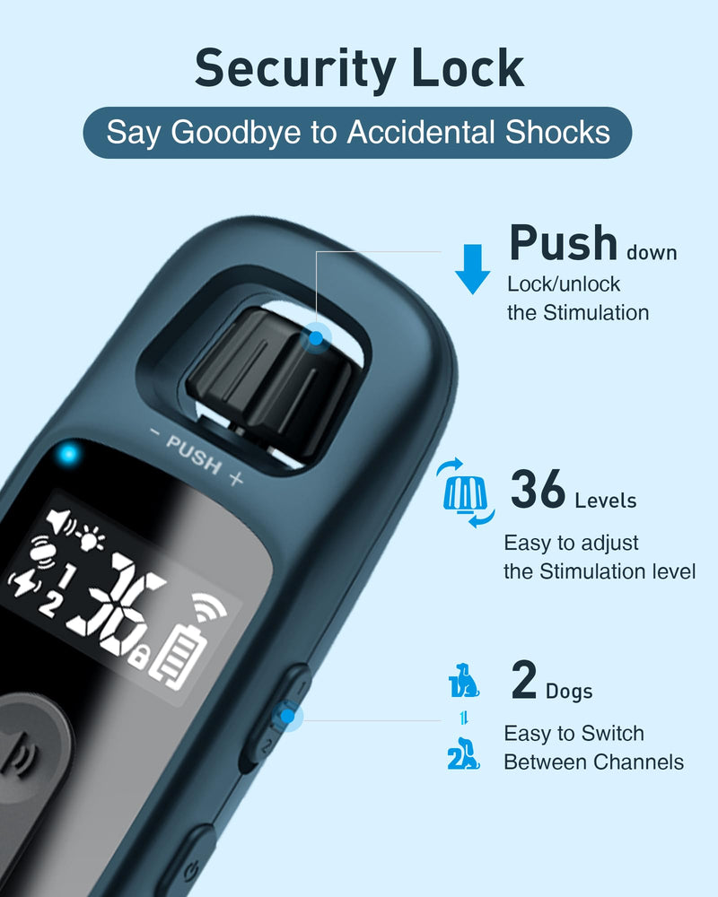 ABBIDOT Shock Collar for Dogs, 3300 FT Dog Training Collar with Remote, IPX7 Waterproof with 4 Training Modes, Rechargeable E-Collar for All Breeds (15-120 lbs) Ink Blue 1 Collar