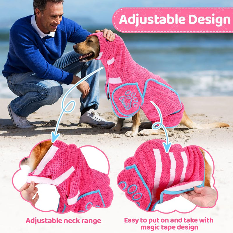 Dog Bathrobe Towel - Super Absorbent Dog Drying Coat, Warming Bath Robes for After Bath Shower Swim Walk for Small Medium Large Dogs Cats Pet XXL Fuchsia - PawsPlanet Australia