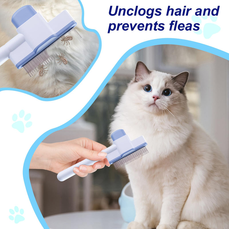 2 Pcs Self-Cleaning Flea Comb for Cats Dogs with Pet Hair Removal Glove – Dual Tooth and Gentle Cat Comb for Long/Short Hair – Ergonomic Zen Brush Cat Grooming/Nit Supplies - PawsPlanet Australia