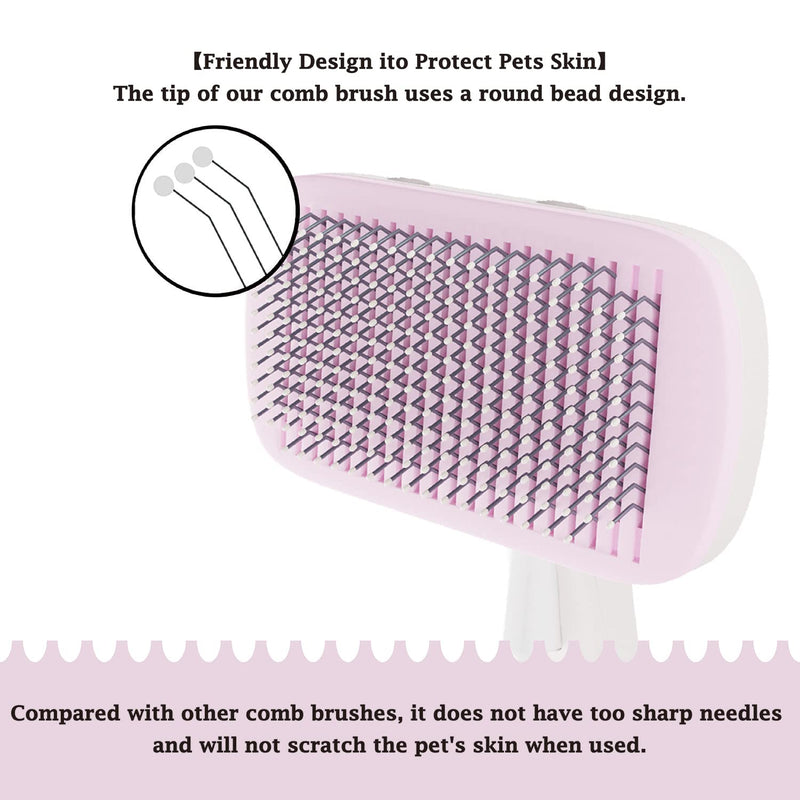 Dog Brush - Self Cleaning Dog and Cat Hair Brush, Efficient Shedding Grooming Tool for Long and Short Haired Dogs & Indoor Cats, Deshedding Comb (Pink) Pink