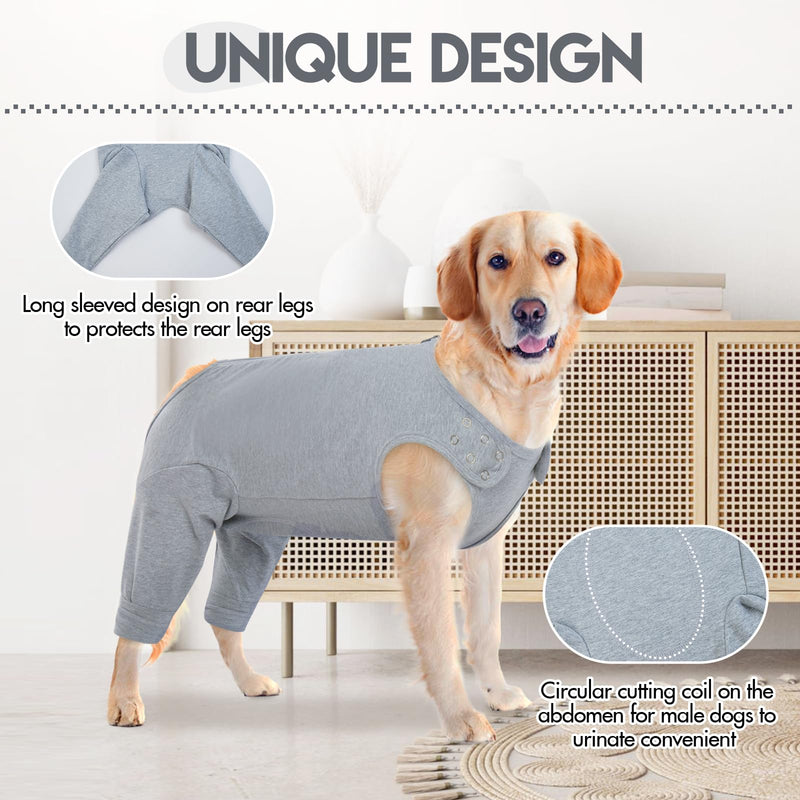 IDOMIK Dog Recovery Suit,Thigh Wound Protective Sleeve for Dogs,Anti Licking Dog Rear Leg Sleeve,Male Female Dog Surgical Clothes,Dog Surgical Suit with Pants Cover,Cone Collar Alternative,Grey,2XL - PawsPlanet Australia