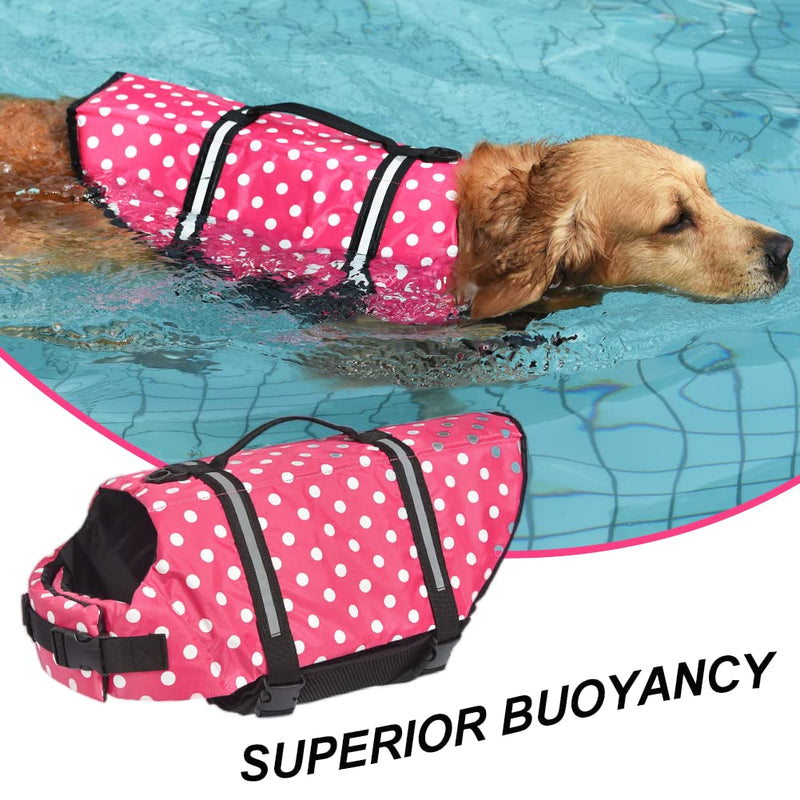 Doglay Dog Life Jacket, Dog Life Vest for Swimming Boating, Adjustable Puppy Life Jacket with Reflective Stripes, Superior Buoyancy Dog Swimming Vest for Small Medium and Large Dogs pink dot