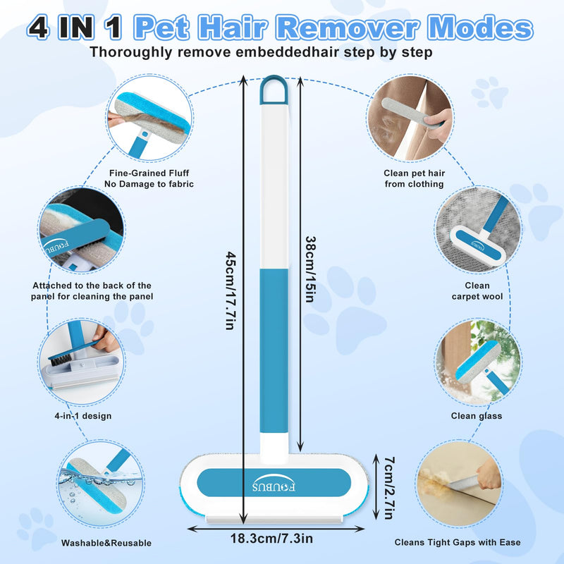 4 in 1 Multifunctional Pet Hair Removal Tool, Dog&Cat Hair Remover for Couch Carpet Furniture, Pet Hair Removal Broom with 17.7Inch Extendable Long Handle&Reusable Washable Cat Hair Remover Brush - PawsPlanet Australia