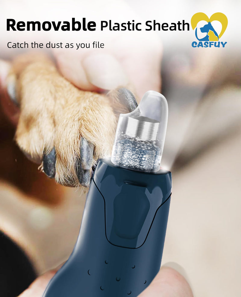 Casfuy Dog Nail Grinder Quiet - (45db) 6-Speed Pet Nail Grinder with 2 LED Lights for Large Medium Small Puppy Dogs/Cats, Professional 3 Ports Rechargeable Electric Dog Nail Trimmer with Dust Cap Blue - PawsPlanet Australia