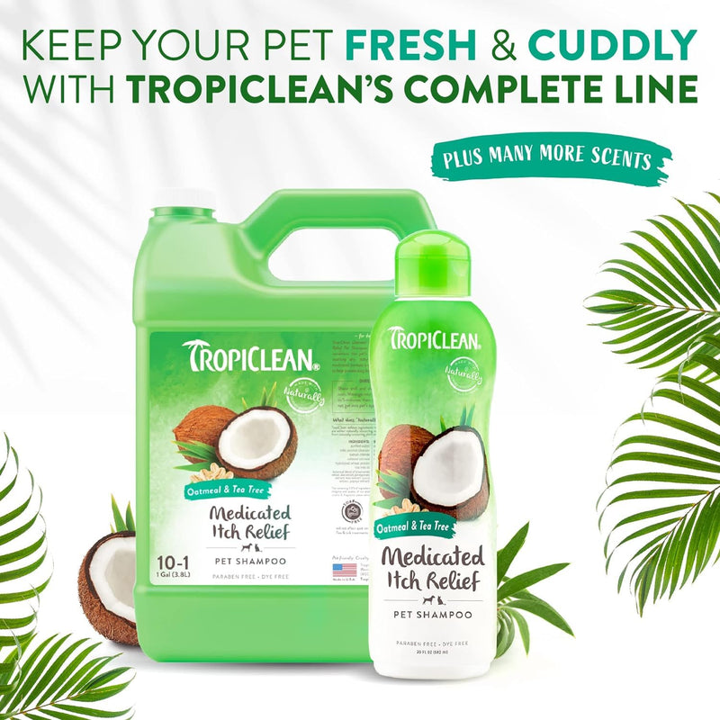 TropiClean Oatmeal Cat & Dog Shampoo for Itchy Skin Relief, Puppy & Kitten Safe, Medicated Tea Tree Oil for Itchy Skin Relief, Made in USA, 20oz. Tea Tree Itch Relief Shampoo