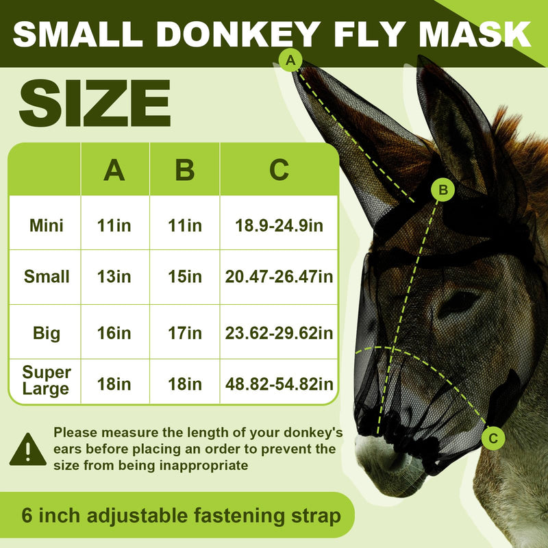 1 Pcs Small Donkey Fly Mask with Ear Protection Breathable Mule Fly Mask with Long Ears Protection from Insects and Bugs Soft Mesh with Adjustable Fastener Easy get on and Off(Black) Black 1