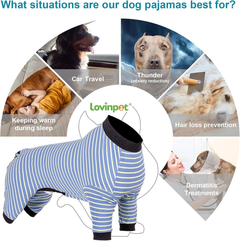 LovinPet Giant Dogs PJS Apparel, Blue and Yellow Stripe Dog Shirt, 4-Legged Design, Full Body Coverage, Large Breed Dog PJS, Pajamas for Pitbulls, Onesies for Dogs,2XL XX-Large - PawsPlanet Australia