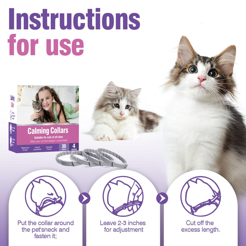 Tcllka Cat Calming Pheromone Collar 4 Pack – Adjustable Breakaway Cat Collar for Calming Support & Relaxation Waterproof 30-Day Continuous Wear for Travel, Grooming & Multi-Cat Homes