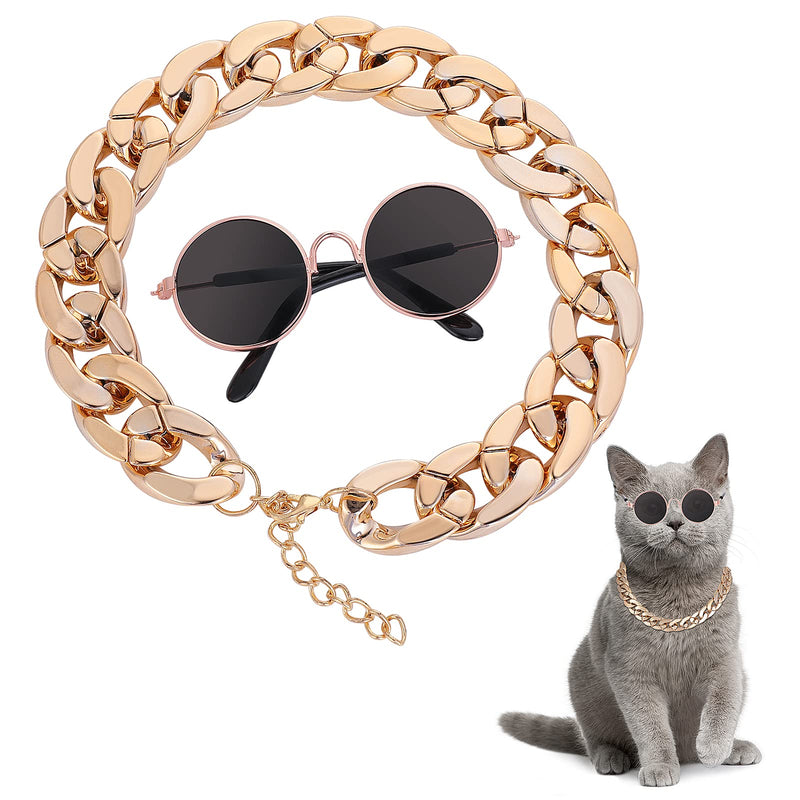 Cat Sunglasses Gold Chain Costume Decorations UV Protection Classic Retro Puppy Retro Sunglasses Faux Photo Props Rose Gold