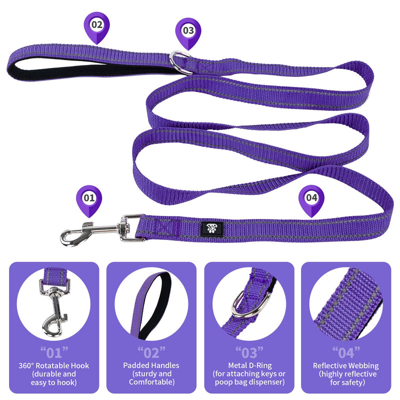 NESTROAD Reflective Dog Collar and Leash Set,Soft Neoprene Pet Collar with Quick Release Buckle,Adjustable Nylon Dog Collars for Small Medium Large Dogs(Small Collar + 5FT Leash,Purple) Small(10-15" Length,3/4" Width) Purple