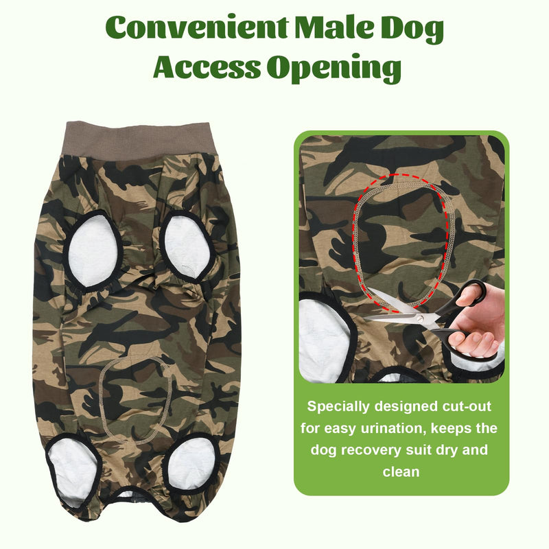 FEimaX Dog Surgery Recovery Suit, Anti-Licking Soft Dog Surgical Recovery Suit Female Male, Pet Zip Post-Op Bodysuit Abdominal Wounds Protector Cone E-Collar Alternative for Medium Large Dogs L Camouflage
