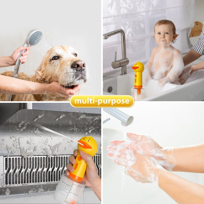 Electric Dog Cleaning Foam Machine, Automatic Dog Soap Dispenser for Bath, Rechargeable Pet Shampoo Mixing Bottle for Cleaning, IPX7 Waterproof Dog Bath Supplies for Dog Cat Puppy Children Yellow Duck - PawsPlanet Australia