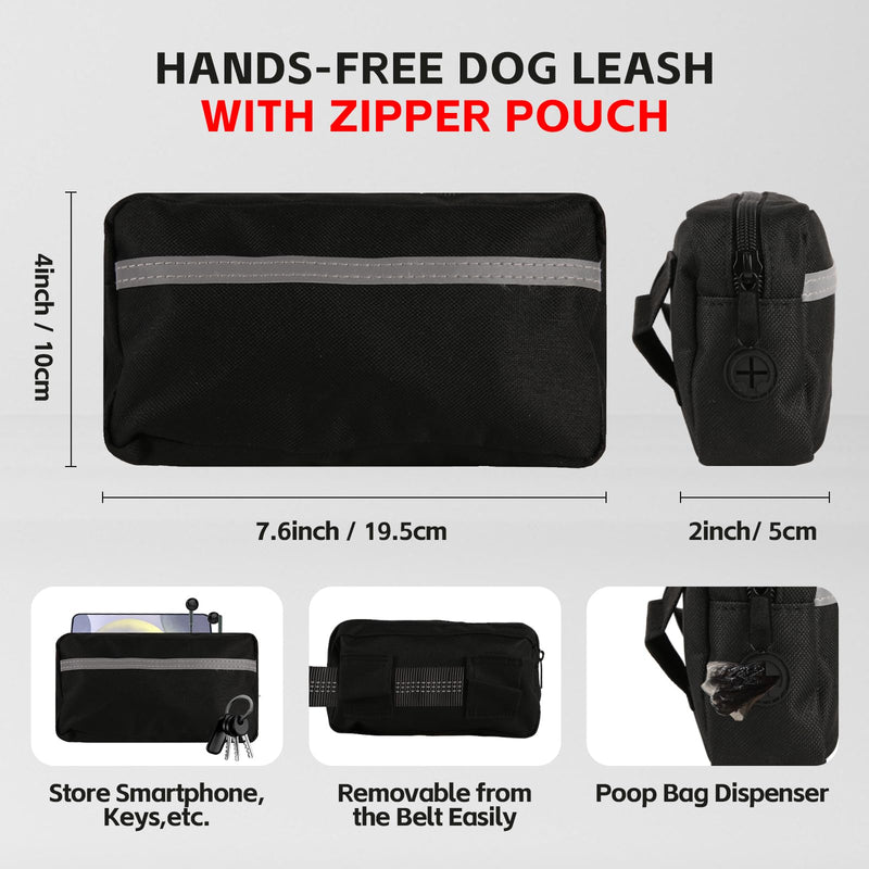 Hands Free Dog Leash with Waist Belt & Large Pouch, Waist Leash for Dog Walking, Running, Hiking & Jogging, Reflective Dual Padded Handles, Ideal for Medium/Large Dogs (30-120lbs) For 1 Dog - PawsPlanet Australia