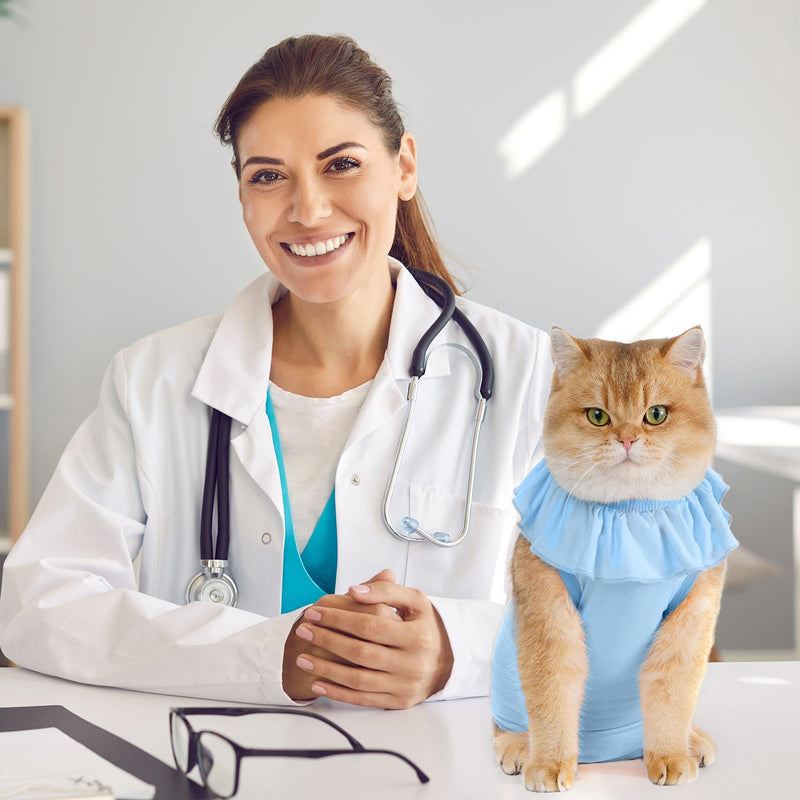 Avont Cat Recovery Suit - Kitten Onesie for Cats After Surgery, Cone of Shame Alternative Surgical Spay Suit with Ruffles for Female Cat, Post-Surgery or Skin Diseases Protection -Blue (L) Blue Large