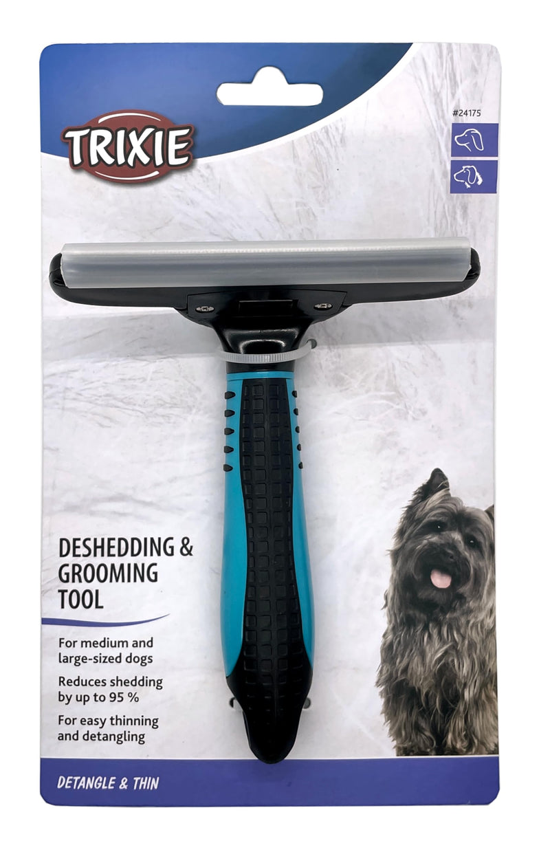 TRIXIE Carding Curry Comb for De-matting & Thinning - Removes Loose Undercoat - Stainless Steel Blade - Rubberised Plastic Handle - for Short and Rough Hair - 11 x 15 cm - 24175 11 × 15 cm - PawsPlanet Australia
